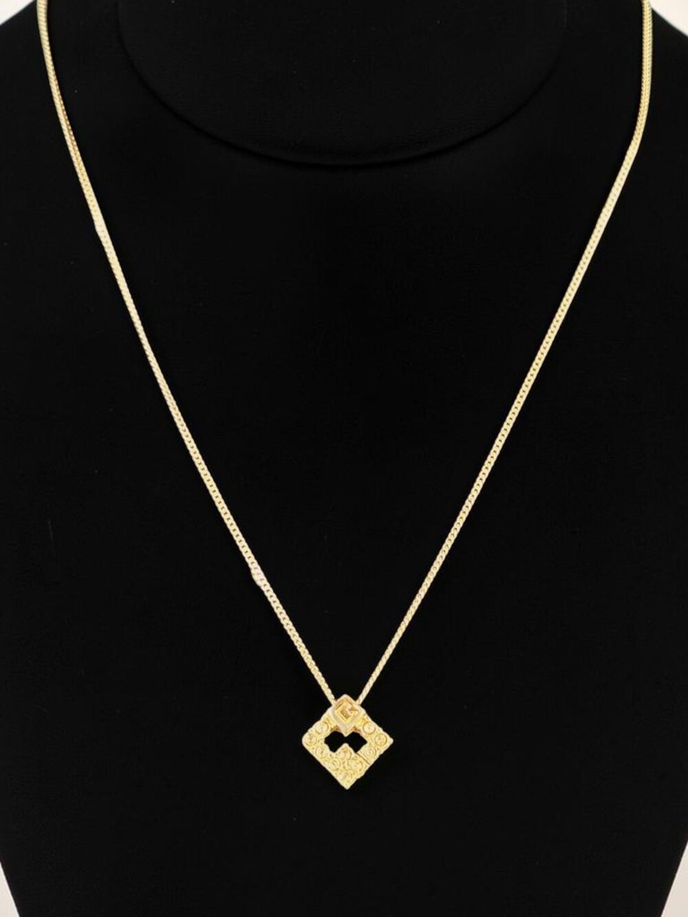 Givenchy Vintage Crystal G Pendant Necklace Gold-Tone 1980s with COA